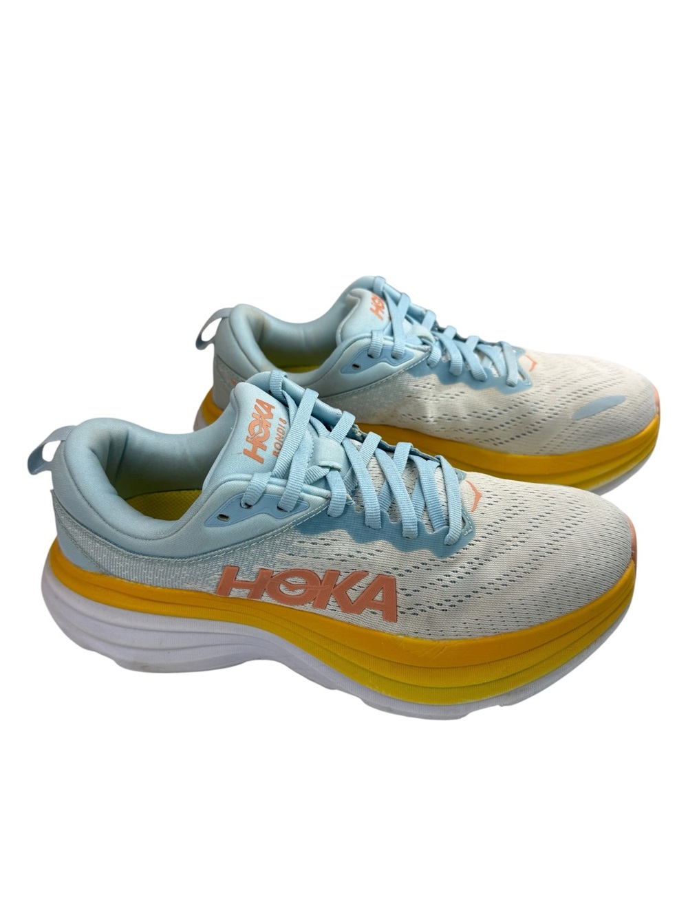 HOKA Bondi 8 Blue Yellow Max Cushion Running Shoes Women’s 7.5 Wide D